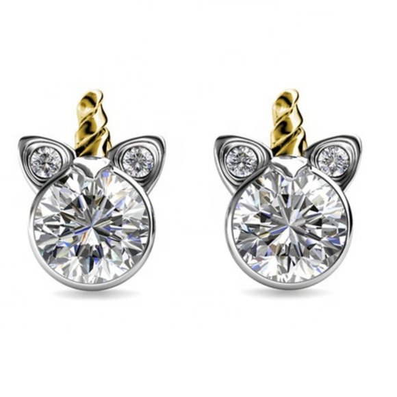 Unicorn Swarovski Crystal Stud Earrings 18K White Gold Plating - Picture 4 of 9